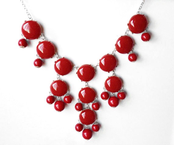 Red Necklace,bib Statement Bubble Necklace,resin Necklace,statement Necklace - Silver Chain